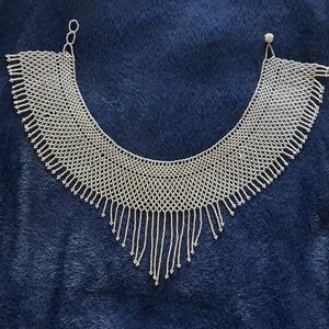 Delicate Silver-Tone Fringe Bib Necklace - Women's Jewelry